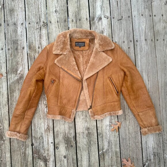 100% Sheepskin Bomber Suede Jacket Shearling REAL - Picture 5 of 7